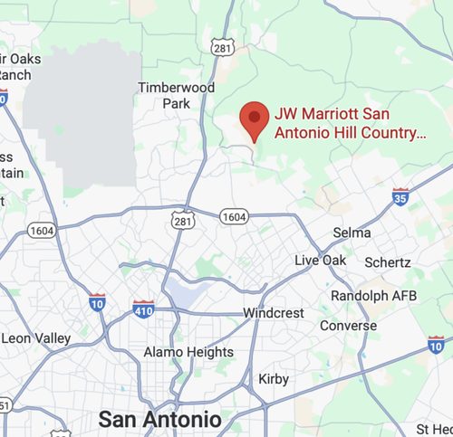 Map showing the JW Marriott San Antonio Hill Country north of San Antonio